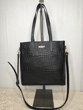Planner Perfect Isabella Everyday Tote Black Croc Leather Crossbody Bag